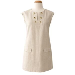 J Crew Linen Shift Dress Coastal Preppy Minimalist Beige Grommet Lined 00